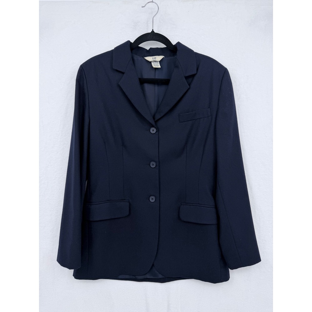 Vintage 90's Gap Made in Italy 100% Wool Navy Blue 3-Button Blazer Womens 8